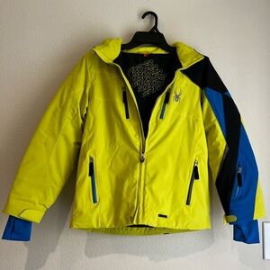 Spyder Kids Ski Jacket | Size 14 | Neon Yellow & Blue Insulated Winter Coat